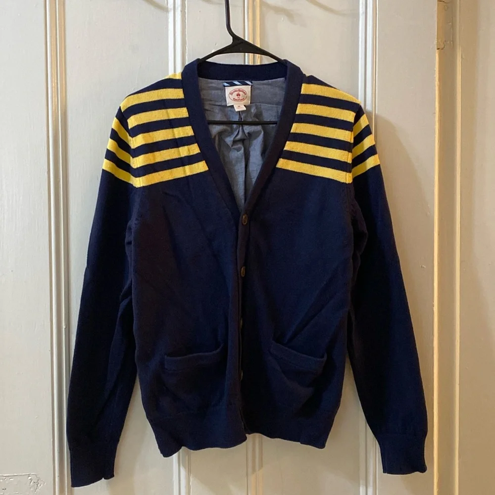 Men’s Vintage Brooks Brothers Red Fleece Navy Cardigan Medium EUC - Picture 1 of 3